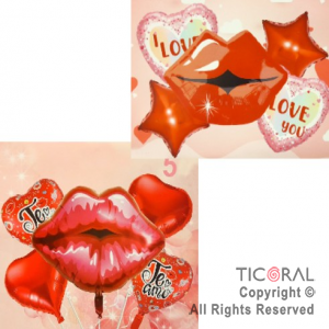 SET DE GLOBOS METALIZADO LABIOS TE AMO  5 UNIDADES X 1